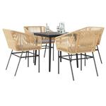 vidaXL 5-delige Tuinset met kussens poly rattan glas bruin