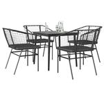 vidaXL 5-delige Tuinset met kussens poly rattan glas zwart