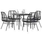 vidaXL 5-delige Tuinset met kussens poly rattan glas zwart