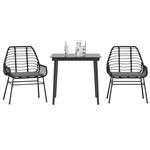 vidaXL 3-delige Tuinset met kussens poly rattan glas zwart