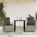vidaXL 3-delige Tuinset met kussens poly rattan lichtgrijs