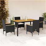vidaXL 5-delige Tuinset met kussens poly rattan en acaciahouta zwart