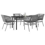vidaXL 5-delige Tuinset met kussens poly rattan glas grijs