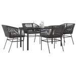 vidaXL 5-delige Tuinset met kussens poly rattan glas zwart