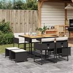vidaXL 9-delige Tuinset poly rattan zwart