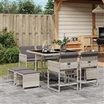 vidaXL 9-delige Tuinset met kussens poly rattan lichtgrijs