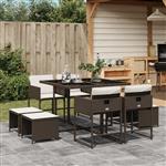 vidaXL 9-delige Tuinset met kussens poly rattan bruin