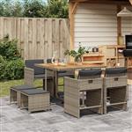 vidaXL 9-delige Tuinset met kussens poly rattan grijs