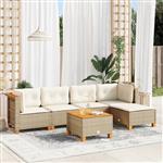 vidaXL 6-delige Loungeset met kussens poly rattan beige