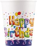 Multicolor Happy Birthday Fsc Paper Cups 200Ml (Wm) 8St