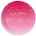 Golden Happy Birthday Pink Fsc Paper Plates Next Generation Large 23Cm 8St