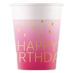 Golden Happy Birthday Pink Fsc Paper Cups 200Ml (Wm) 8St