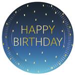 Golden Happy Birthday Blue Fsc Paper Plates Next Generation Large 23Cm 8St