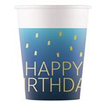 Golden Happy Birthday Blue Fsc Paper Cups 200Ml (Wm) 8St