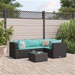 vidaXL 5-delige Loungeset met kussens poly rattan zwart
