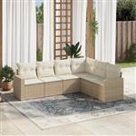 vidaXL 6-delige Loungeset met kussens poly rattan beige