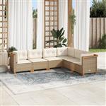 vidaXL 6-delige Loungeset met kussens poly rattan beige