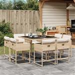 vidaXL 9-delige Tuinset met kussens poly rattan beige