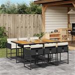 vidaXL 7-delige Tuinset met kussens poly rattan zwart