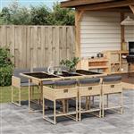 vidaXL 7-delige Tuinset met kussens poly rattan gemengd beige