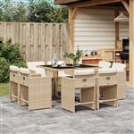vidaXL 9-delige Tuinset met kussens poly rattan beige