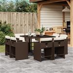 vidaXL 9-delige Tuinset met kussens poly rattan bruin