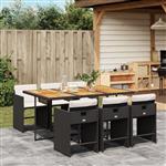 vidaXL 7-delige Tuinset met kussens poly rattan zwart