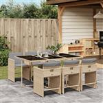 vidaXL 7-delige Tuinset met kussens poly rattan gemengd beige