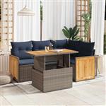 vidaXL 5-delige Loungeset met kussens poly rattan acacia grijs