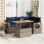 vidaXL 5-delige Loungeset met kussens poly rattan acacia grijs