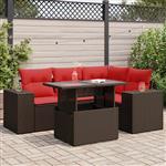 vidaXL 5-delige Loungeset met kussens poly rattan acacia bruin