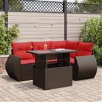 vidaXL 5-delige Loungeset met kussens poly rattan acacia bruin