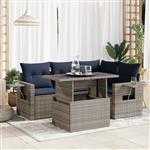 vidaXL 5-delige Loungeset met kussens poly rattan acacia zwart