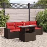 vidaXL 5-delige Loungeset met kussens poly rattan acacia bruin