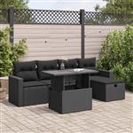 vidaXL 6-delige Loungeset met kussens poly rattan zwart
