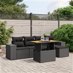 vidaXL 6-delige Loungeset met kussens poly rattan zwart