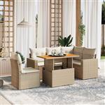 vidaXL 6-delige Loungeset met kussens poly rattan beige