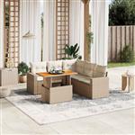vidaXL 6-delige Loungeset met kussens poly rattan beige