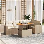 vidaXL 6-delige Loungeset met kussens poly rattan beige