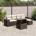 vidaXL 6-delige Loungeset met kussens poly rattan bruin