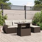 vidaXL 6-delige Loungeset met kussens poly rattan bruin