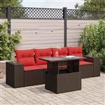 vidaXL 5-delige Loungeset met kussens poly rattan acacia bruin