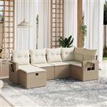 vidaXL 6-delige Loungeset met kussens poly rattan beige