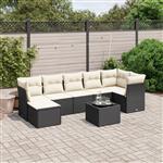 vidaXL 8-delige Loungeset met kussens poly rattan zwart