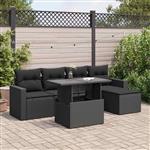 vidaXL 6-delige Loungeset met kussens poly rattan zwart