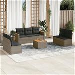 vidaXL 8-delige Loungeset met kussens poly rattan grijs