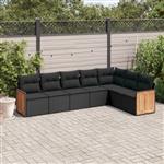 vidaXL 7-delige Loungeset met kussens poly rattan zwart