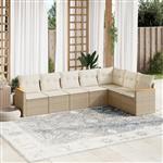 vidaXL 7-delige Loungeset met kussens poly rattan beige