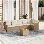 vidaXL 7-delige Loungeset met kussens poly rattan beige