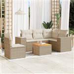 vidaXL 6-delige Loungeset met kussens poly rattan beige
